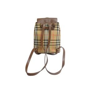 Burberry Nova Tan Beige Brown Backpack Check Leather Canvas Daypack